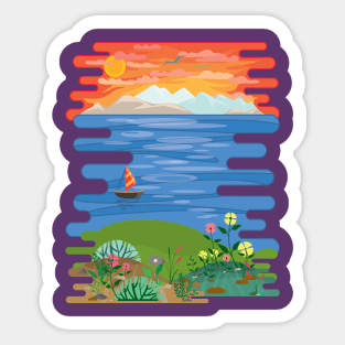 Beautiful ocean view from the top of the hill Sticker